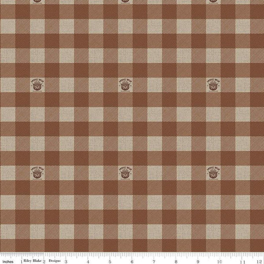 Image of the Friends of Smokey Bear Buffalo Check Brown quilting cotton fabric. Features gingham on a brown background. Cute Little Fabric Shop