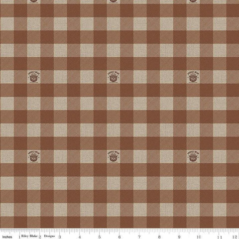 Image of the Friends of Smokey Bear Buffalo Check Brown quilting cotton fabric. Features gingham on a brown background. Cute Little Fabric Shop
