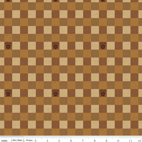 Image of the Friends of Smokey Bear Buffalo Check Sienna quilting cotton fabric. Features gingham on a brown background. Cute Little Fabric Shop