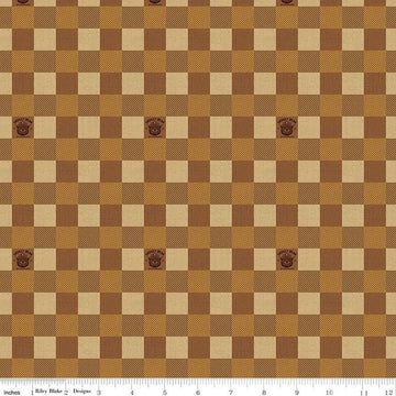 Image of the Friends of Smokey Bear Buffalo Check Sienna quilting cotton fabric. Features gingham on a brown background. Cute Little Fabric Shop