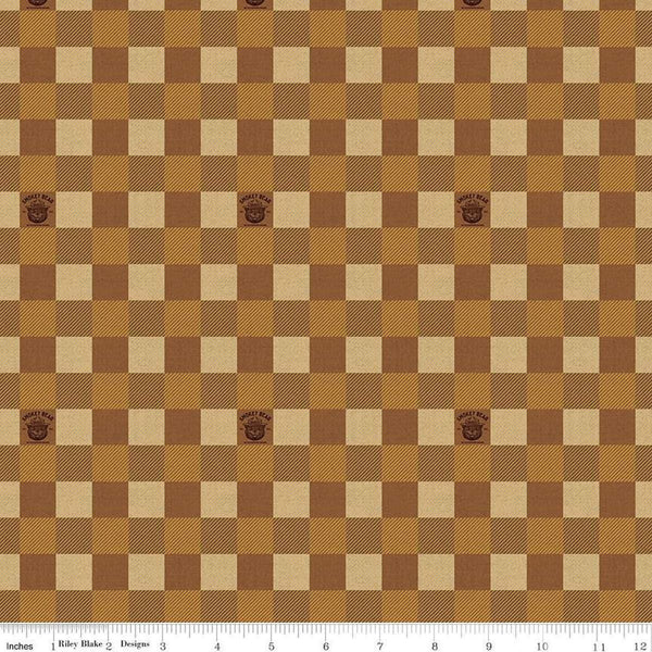 Image of the Friends of Smokey Bear Buffalo Check Sienna quilting cotton fabric. Features gingham on a brown background. Cute Little Fabric Shop