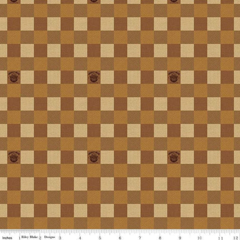 Image of the Friends of Smokey Bear Buffalo Check Sienna quilting cotton fabric. Features gingham on a brown background. Cute Little Fabric Shop