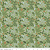 Image of the Santa's Tree Farm Berries & Boughs Green quilting cotton fabric by Riley Blake Designs. Features leaves on a green background. Cute Little Fabric Shop