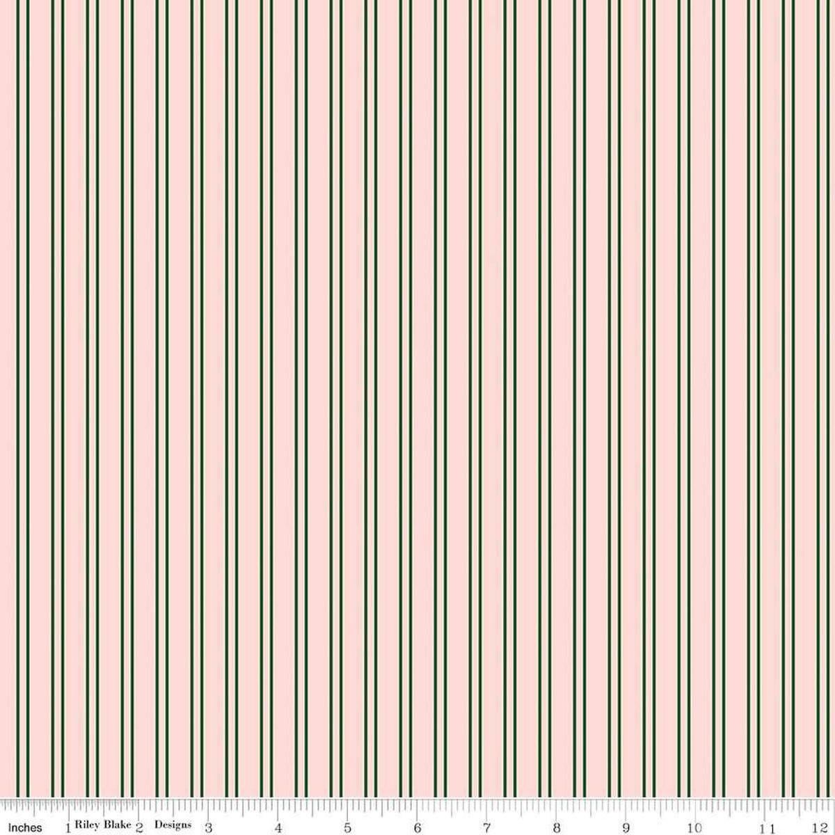 Image of the Pickleball Stripes Blush quilting cotton fabric by Riley Blake Designs. Features pickleball items on a pink background. Cute Little Fabric Shop