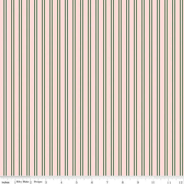 Image of the Pickleball Stripes Blush quilting cotton fabric by Riley Blake Designs. Features pickleball items on a pink background. Cute Little Fabric Shop