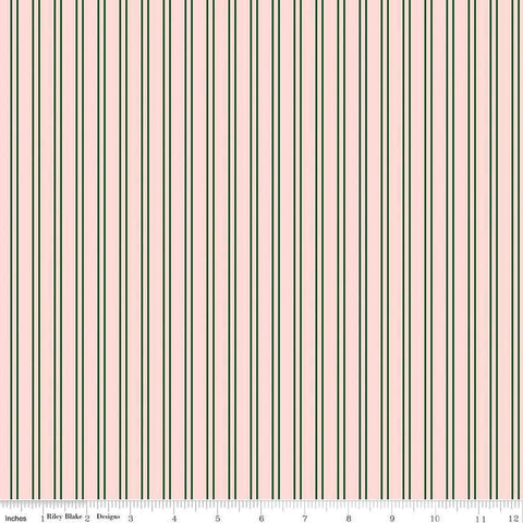 Image of the Pickleball Stripes Blush quilting cotton fabric by Riley Blake Designs. Features pickleball items on a pink background. Cute Little Fabric Shop