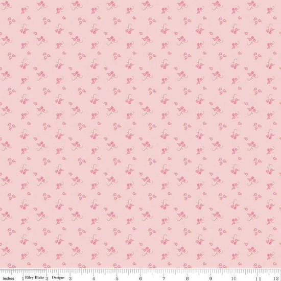 Image of the Bluegrass Charm Floral Pink quilting cotton fabric by Riley Blake Designs. Features flowers on a pink background. Cute Little Fabric Shop