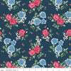 Image of the Bluegrass Charm Main Navy quilting cotton fabric by Riley Blake Designs. Features flowers on a blue background. Cute Little Fabric Shop