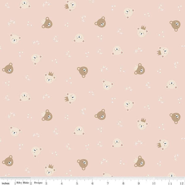Image of the Cozy Bebe Bears Blush quilting cotton by Riley Blake Designs. Features bears on a blush background. Cute Little Fabric Shop