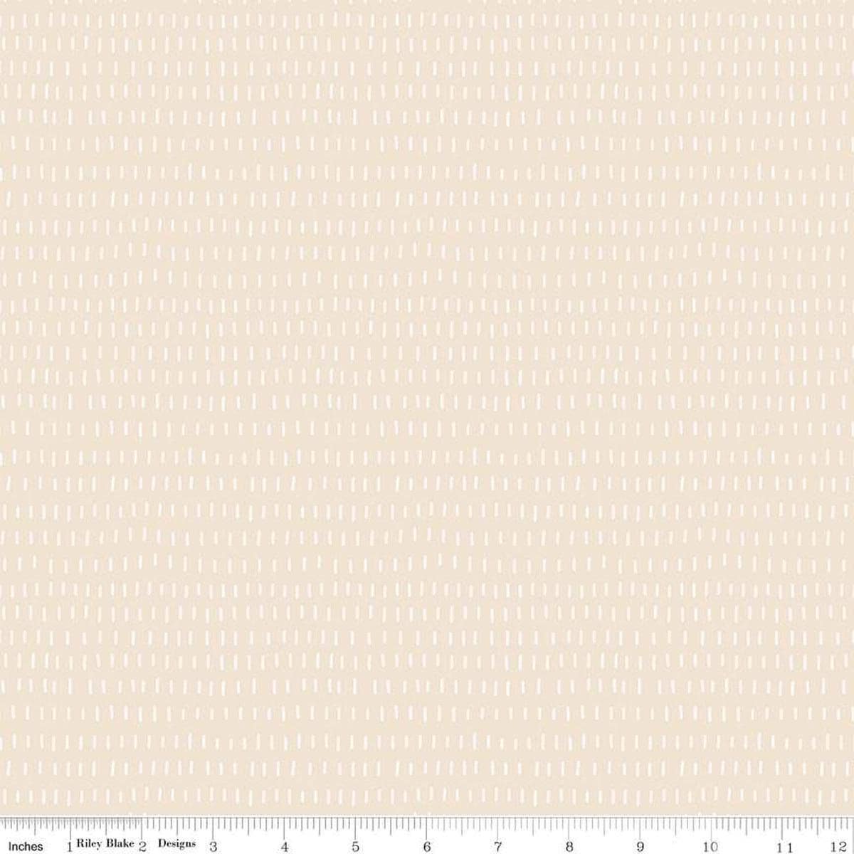 Image of the Cozy Bebe Dashes Cream quilting cotton by Riley Blake Designs. Features lines on a cream background. Cute Little Fabric Shop