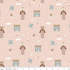 Image of the Cozy Bebe Main Blush quilting cotton by Riley Blake Designs. Features icons on a pink background. Cute Little Fabric Shop
