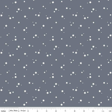 Image of the Cozy Bebe Stars Blue quilting cotton by Riley Blake Designs. Features stars on a blue background. Cute Little Fabric Shop