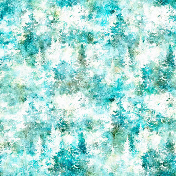 Running With The Pack Pine Trees 31102 Teal Q - QT Fabrics - Trees Foliage Nature - Quilting Cotton Fabric