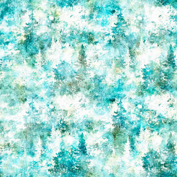Running With The Pack Pine Trees 31102 Teal Q - by QT Fabrics - Trees Foliage Nature - Quilting Cotton Fabric
