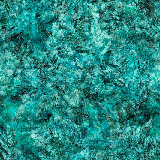 Running With The Pack Foliage Blender 31104 Turquoise Q - - QT Fabrics - Leaves Leaf Branches Trees - Quilting Cotton Fabric