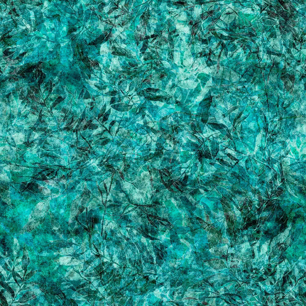 Running With The Pack Foliage Blender 31104 Turquoise Q - by QT Fabrics - Leaves Leaf Branches Trees - Quilting Cotton Fabric