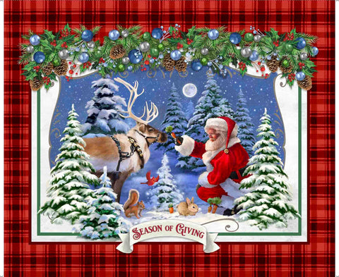 Season Of Giving Santa And Reindeer Panel 31018 Red R - QT Fabrics - Christmas Holiday Winter - Quilting Cotton Fabric