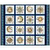 Bohemian Sunrise Celestial Patches Panel 31087 Navy N - QT Fabrics - Stars Symbols Moons - Quilting Cotton Fabric