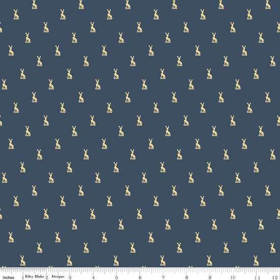Image of the Emma Hartfield Family Crest Navy quilting cotton fabric by Riley Blake Designs. Features animals on a blue background. Cute Little Fabric Shop
