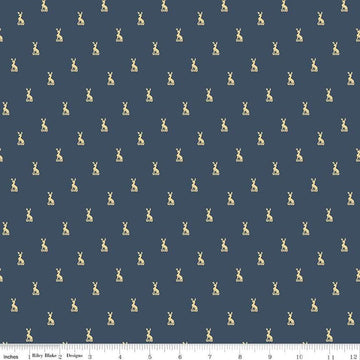 Image of the Emma Hartfield Family Crest Navy quilting cotton fabric by Riley Blake Designs. Features animals on a blue background. Cute Little Fabric Shop