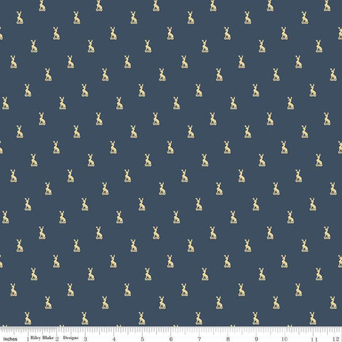 Image of the Emma Hartfield Family Crest Navy quilting cotton fabric by Riley Blake Designs. Features animals on a blue background. Cute Little Fabric Shop