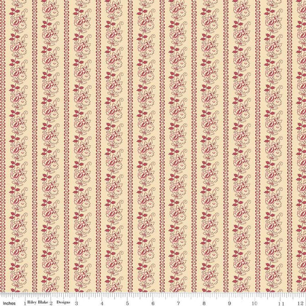 Image of the Emma The Campbells quilting cotton fabric by Riley Blake Designs. Features leaves on a coral background. Cute Little Fabric Shop