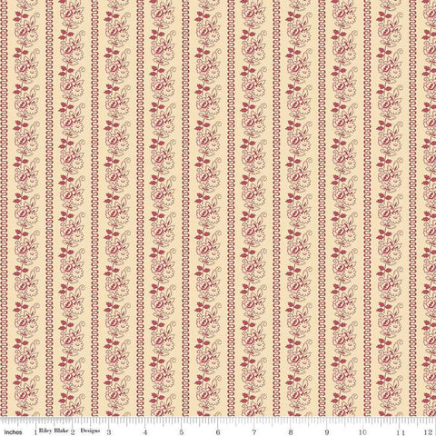 Image of the Emma The Campbells quilting cotton fabric by Riley Blake Designs. Features leaves on a coral background. Cute Little Fabric Shop