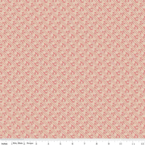 Image of the Emma The Coles quilting cotton fabric by Riley Blake Designs. Features leaves on a coral background. Cute Little Fabric Shop