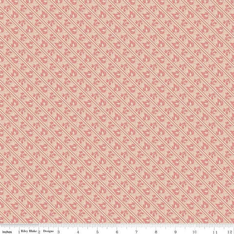 Image of the Emma The Coles quilting cotton fabric by Riley Blake Designs. Features leaves on a coral background. Cute Little Fabric Shop