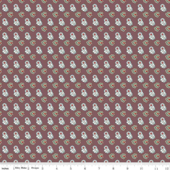 Image of the Emma Mr. Elton quilting cotton fabric by Riley Blake Designs. Features leaves on a burgundy background. Cute Little Fabric Shop