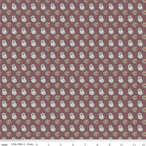 Image of the Emma Mr. Elton quilting cotton fabric by Riley Blake Designs. Features leaves on a burgundy background. Cute Little Fabric Shop