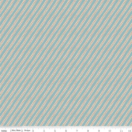 Image of the Emma The Dixons quilting cotton fabric by Riley Blake Designs. Features lines on a blue background. Cute Little Fabric Shop