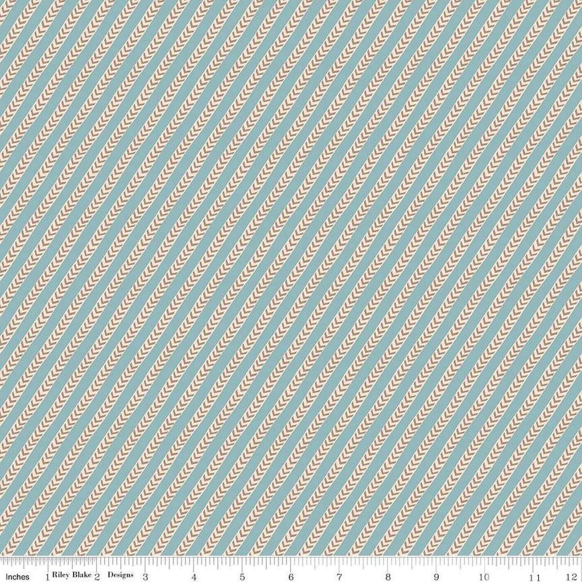 Image of the Emma The Dixons quilting cotton fabric by Riley Blake Designs. Features lines on a blue background. Cute Little Fabric Shop