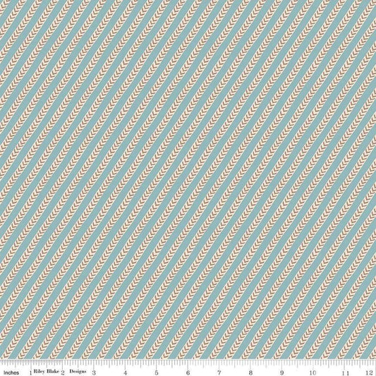 Image of the Emma The Dixons quilting cotton fabric by Riley Blake Designs. Features lines on a blue background. Cute Little Fabric Shop