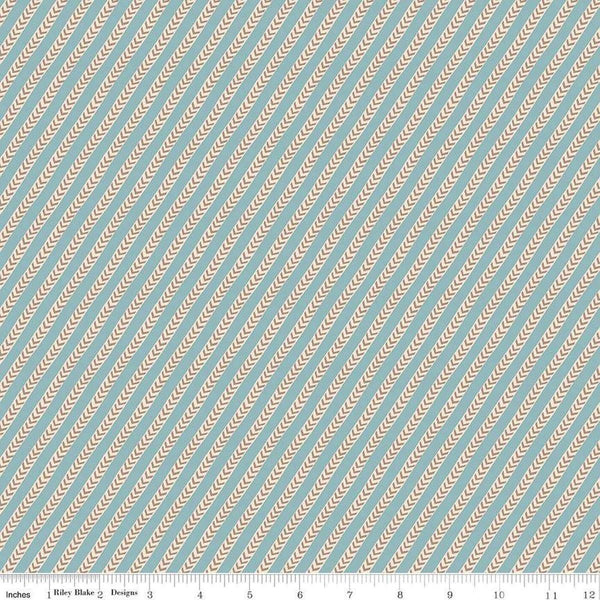 Image of the Emma The Dixons quilting cotton fabric by Riley Blake Designs. Features lines on a blue background. Cute Little Fabric Shop