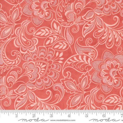 Image of the Muse Flourishing Scarlet quilting cotton fabric by Moda Fabrics. Features flowers on a red background. Cute Little Fabric Shop