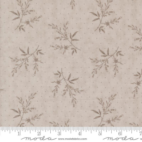 Image of the Muse Silhouette Stone quilting cotton fabric by Moda Fabrics. Features flowers on a tan background. Cute Little Fabric Shop