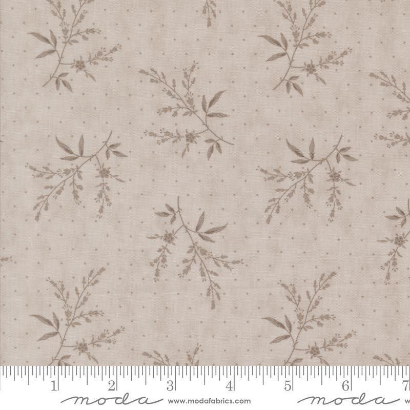 Image of the Muse Silhouette Stone quilting cotton fabric by Moda Fabrics. Features flowers on a tan background. Cute Little Fabric Shop