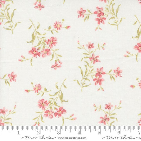 Image of the Muse Floral Porcelain quilting cotton fabric by Moda Fabrics. Features flowers on a cream background. Cute Little Fabric Shop