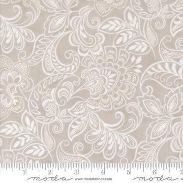 Image of the Muse Flourishing Stone quilting cotton fabric by Moda Fabrics. Features flowers on a gray background. Cute Little Fabric Shop