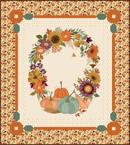 Autumn Wreath Cream Panel Quilt Kit by Sandy Gervais - The Awe of Autumn - Riley Blake - Pattern Fabric Kit -  Quilting Cotton