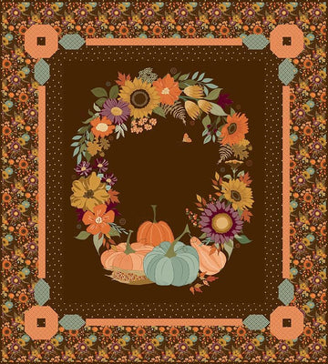 SALE Autumn Wreath Brown Panel Quilt Kit - Sandy Gervais - The Awe of Autumn - Riley Blake - Pattern Fabric Kit -  Quilting Cotton