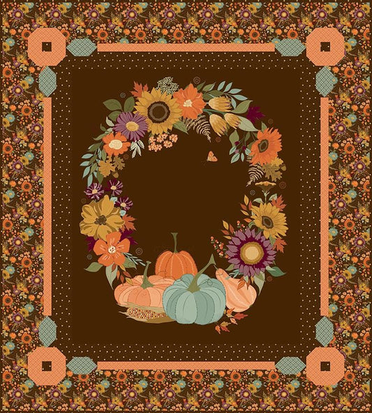 DEAL Autumn Wreath Brown Panel Quilt Kit - Sandy Gervais - The Awe of Autumn - Riley Blake - Pattern Fabric Kit -  Quilting Cotton
