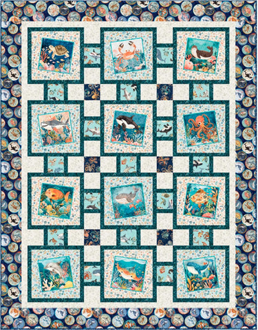 Deep Blue Sea Quilt Kit - QT Fabrics - Pattern Fabric - Ocean Sea Fish Aquatic - Deep Sea Dazzle - Quilting Cotton Fabric