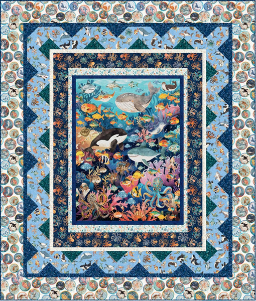 Aquatic Adventure Panel Quilt Kit - QT Fabrics - Pattern Fabric - Ocean Sea Fish Aquatic - Deep Sea Dazzle - Quilting Cotton Fabric