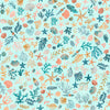 Image of the Deep Sea Dazzle Coral Aqua quilting cotton fabric by QT Fabrics. Features ocean waves on a blue background. Cute Little Fabric Shop