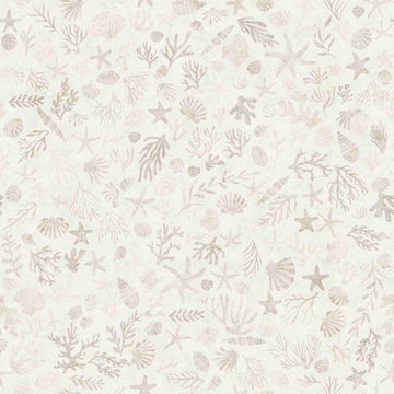 Image of the Deep Sea Dazzle Coral Beige quilting cotton fabric by QT Fabrics. Features ocean animals on a beige background. Cute Little Fabric Shop