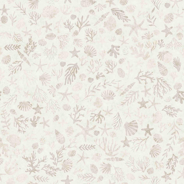 Image of the Deep Sea Dazzle Coral Beige quilting cotton fabric by QT Fabrics. Features ocean animals on a beige background. Cute Little Fabric Shop