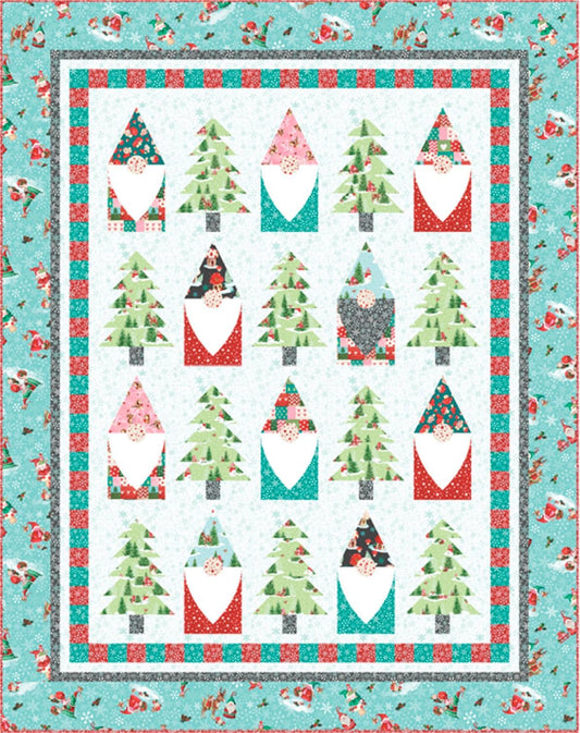 SALE Gnome for the Holiday Quilt Kit - QT Fabrics - Pattern Fabric - Trees Gnomes  - Quilting Cotton Fabric