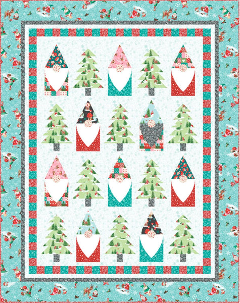 Gnome for the Holiday Quilt Kit - QT Fabrics - Pattern Fabric - Trees Gnomes  - Quilting Cotton Fabric